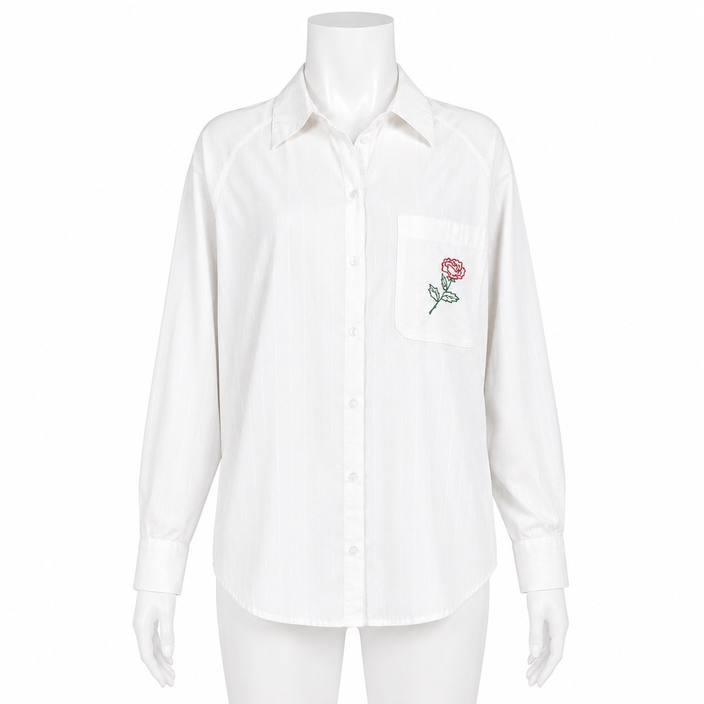 Vintage Susan Hutton Rose Embroidered Button Shirt White Stripe Womens 10 Taiwan